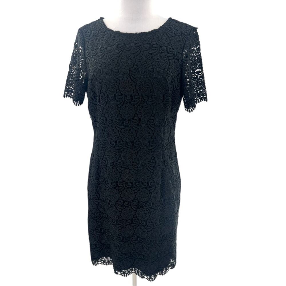 Reiss Swift Guipure Lace shift dress short sleeve little black dress sz 6 - Picture 2 of 8